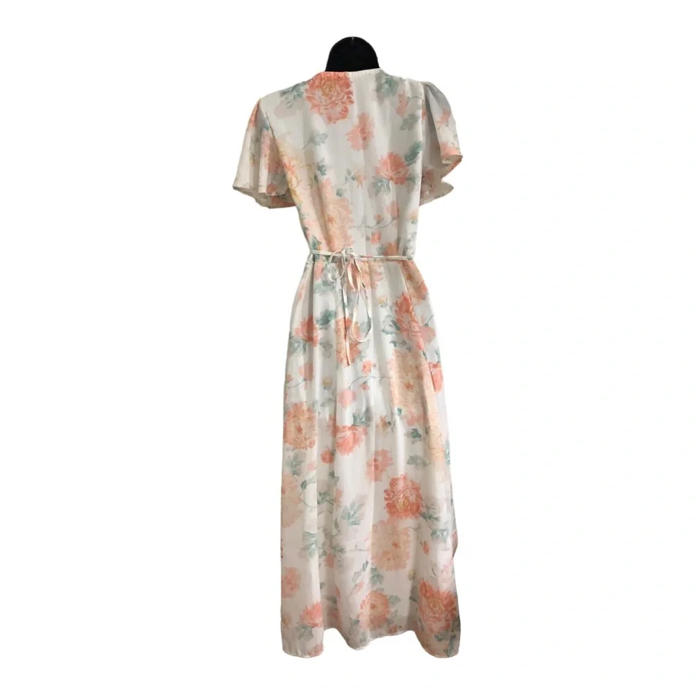 Abercrombie & Fitch white orange floral flutter sleeve wrap dress size small new